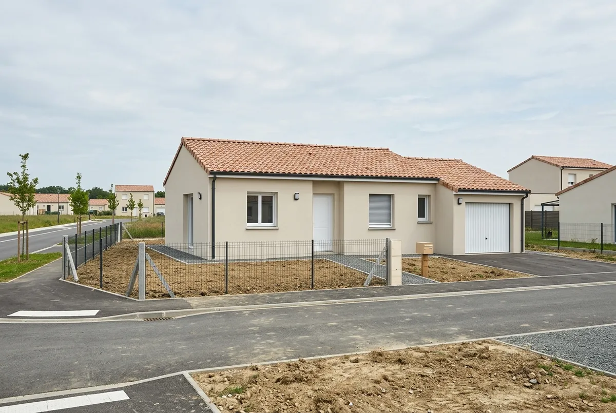 Maison neuve de plain-pied avec garage dans un lotissement récent, jardin pas encore planté